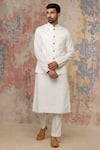 Buy_Devnaagri_White Cotton Silk Blend Bundi And Printed Kurta Set _at_Aza_Fashions