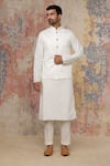 Devnaagri_White Cotton Silk Blend Bundi And Printed Kurta Set _Online_at_Aza_Fashions