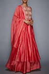 Buy_RI.Ritu Kumar_Coral Silk Chanderi Round Kurta Palazzo Set _at_Aza_Fashions