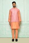 Arihant Rai Sinha_Coral Kurta: Silk Embroidered Thread Work Bundi Set For Men_Online_at_Aza_Fashions