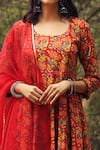 Gulabo Jaipur_Red Kurta Cotton Pant Chikan Cotton Dupatta Floral Block Print Anarkali Set _at_Aza_Fashions