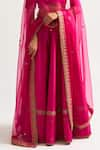 Shop_Nishar Ahmed_Fuchsia Silk Embroidery V Neck Bridal Lehenga Set _Online_at_Aza_Fashions