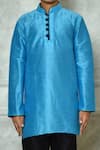 Arihant Rai Sinha_Blue Dupion Art Silk Plain Mandarin Collar Straight Kurta _Online_at_Aza_Fashions