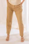 Vaani Beswal_Beige Handwoven Muga Slub Plain Straight Fit Trouser _Online_at_Aza_Fashions