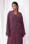 Khat_Purple Crepe Shawl Neck Frill Hem Long Jacket _Online_at_Aza_Fashions