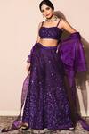 Buy_Nitya Bajaj_Purple Organza Crop Top Square Top Shawl Embellished Palazzo Set _at_Aza_Fashions
