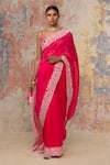 Devnaagri_Pink Silk Organza V Neck Saree With Blouse _Online_at_Aza_Fashions