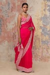 Buy_Devnaagri_Pink Silk Organza V Neck Saree With Blouse _Online_at_Aza_Fashions