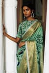 Archana Jaju_Green Saree Handloom Cotton Kanjeevaram And Blouse Hand Painted & With _at_Aza_Fashions