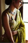 Shop_Archana Jaju_Green Handwoven Cotton Hand Painted And Embroidery Lucknowi Saree With Blouse _Online_at_Aza_Fashions