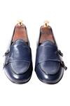 Shop Artimen Blue Plain Handcrafted Double Monk Loafers at Aza Fashions Shop_Artimen_Blue Plain Handcrafted Double Monk Loafers _at_Aza_Fashions
