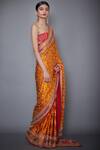 Shop_RI.Ritu Kumar_Red And Orange Aari Embroidered Saree With Unstitched Blouse _at_Aza_Fashions