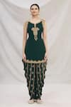 Buy_Naintara Bajaj_Green Viscose Georgette Embroidered Kurta Dhoti Pant Set_Online_at_Aza_Fashions