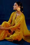Devnaagri_Yellow Velvet And Organza Floral Notched Zari Embroidered Kurta Sharara Set _Online_at_Aza_Fashions