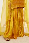 Buy_Devnaagri_Yellow Velvet And Organza Floral Notched Zari Embroidered Kurta Sharara Set _Online_at_Aza_Fashions