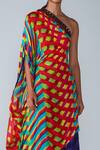 Buy_Saaksha & Kinni_Multi Color Satin Printed Leheriya One Shoulder Kaftan _Online_at_Aza_Fashions