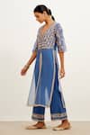 Devnaagri Blue Chanderi And Silk Organza Dori Plunge Front Slit Kurta And Palazzo Set Online at Aza Fashions Devnaagri_Blue Chanderi And Silk Organza Dori Plunge Front Slit Kurta And Palazzo Set _Online_at_Aza_Fashions