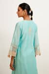 Devnaagri_Blue Chanderi And Organza Dori, Sequins Notched Embroidered Kurta Set _at_Aza_Fashions