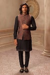 Buy_Vanshik_Black Woven Pushmina Blend Bundi And Kurta Set _at_Aza_Fashions