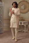 Buy_Vanshik_Beige Dupion Silk Embroidered Bundi And Kurta Set _at_Aza_Fashions