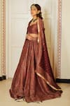 Shop_Safaa_Maroon Vegan Silk Lining Shantoon Woven Floral And The Iffat Bridal Lehenga Set _Online_at_Aza_Fashions