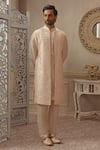 Buy_Vanshik_Beige Dupion Silk Embroidered Jacket And Kurta Set _at_Aza_Fashions