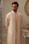 Vanshik_Beige Dupion Silk Embroidered Jacket And Kurta Set _Online_at_Aza_Fashions