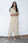 Buy_Anamika Khanna_Beige Silk Knotted Shirt And Pant Set_at_Aza_Fashions