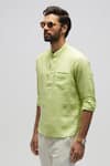 Shop_Terra Luna_Green 100% Linen Plain Shirt _at_Aza_Fashions