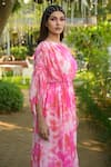 Buy_Disha Kahai_Pink Georgette Embroidered Tie-dye One Shoulder Draped Kurta And Gharara Set _Online_at_Aza_Fashions