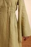 Cord_Green Linen V Neck Macha Bell Sleeve Dress_at_Aza_Fashions