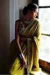 Archana Jaju_Green Handwoven Cotton Hand Painted And Embroidery Lucknowi Saree With Blouse _at_Aza_Fashions