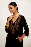 Shop_Devnaagri_Black Velvet Floral V Neck Embroidered Kurta Set _Online_at_Aza_Fashions