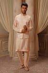 Buy_Vanshik_Beige Base Fabric Silk Satin Blend Embroidered Bundi And Kurta Set _at_Aza_Fashions