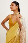 Buy_Devnaagri_Yellow Velvet And Satin Embroidered Zari V Neck Shaded Saree With Singlet _Online_at_Aza_Fashions