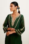 Buy_Devnaagri_Green Chanderi, Shantoon And Kota Silk Dori & Sequin Work, Block Print Kurta Set _Online_at_Aza_Fashions
