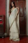 Arpita Mehta_Off White Georgette Embroidery Tiered Pre-draped Saree With Blouse For Women_Online_at_Aza_Fashions