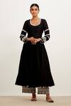 Devnaagri_Black Chanderi Embroidered Floral U Neck Anarkali Palazzo Set _Online_at_Aza_Fashions