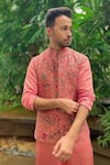 Buy_Archana Jaju_Pink Kurta And Chudidar Bemberg Silk Hand Embroidered Bundi & Set  _Online_at_Aza_Fashions