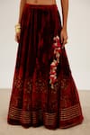 Devnaagri_Maroon Velvet And Organza Embroidered Zari Square Neck Bridal Lehenga Set _at_Aza_Fashions