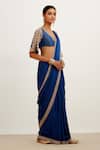 Devnaagri_Blue Silk Satin Embroidered Saree With Blouse_Online_at_Aza_Fashions