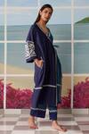 Ikai By Ragini Ahuja_Blue Thin Chanderi V Neck Colorblock Angarkha_Online_at_Aza_Fashions