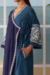 Buy_Ikai By Ragini Ahuja_Blue Thin Chanderi V Neck Colorblock Angarkha_Online_at_Aza_Fashions