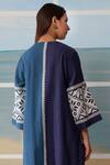Shop_Ikai By Ragini Ahuja_Blue Thin Chanderi V Neck Colorblock Angarkha_Online_at_Aza_Fashions