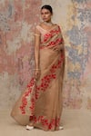 Devnaagri_Beige Silk Organza V Neck Saree With Blouse _Online_at_Aza_Fashions