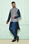 Buy_Arihant Rai Sinha_Blue Kurta: Silk Embroidery Floral Bundi And Set For Men_at_Aza_Fashions