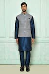 Arihant Rai Sinha_Blue Kurta: Silk Embroidery Floral Bundi And Set For Men_Online_at_Aza_Fashions