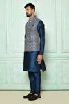 Buy_Arihant Rai Sinha_Blue Kurta: Silk Embroidery Floral Bundi And Set For Men_Online_at_Aza_Fashions