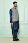 Shop_Arihant Rai Sinha_Blue Kurta: Silk Embroidery Floral Bundi And Set For Men_Online_at_Aza_Fashions