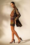 Shop_Nikita Mhaisalkar_Multi Color Georgette Sequins, Embroidery Open Neck Abstract Print Trench Coat _Online_at_Aza_Fashions